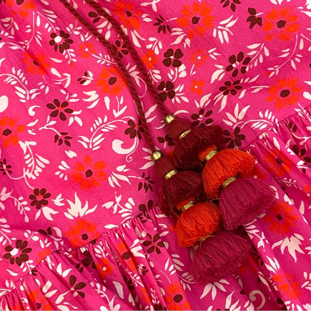 FIGUE Bella French Pink Floral Print Tiered Cotton Mini Baby Doll Dress - Picture 12 of 16